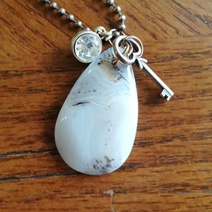 2/$15 White Teardrop Pendant Key and Gem Necklace!